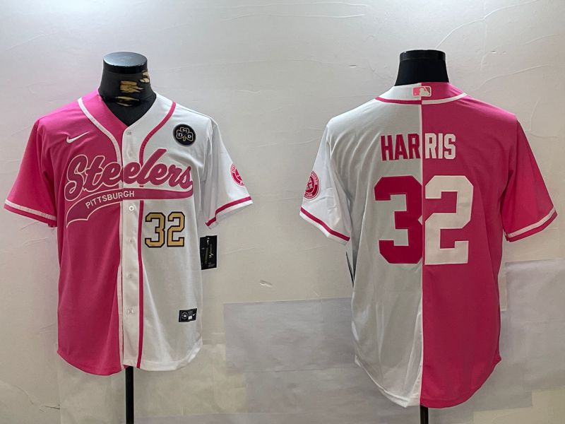 Men Pittsburgh Steelers #32 Harris white pink Joint Name 2024 Nike Limited NFL Jersey style 5